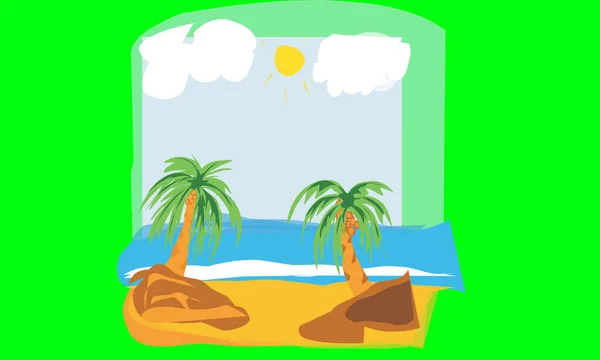 Diseño Ilustración Con Objetos Paisaje Playa Verano — Foto de Stock