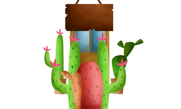Diseño Acuarela Con Objetos Ornamentales Cactus Planta — Foto de Stock