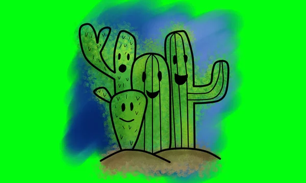 Design Acuarelă Obiecte Ornamentale Plante Cactus — Fotografie, imagine de stoc
