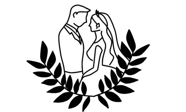 Casamento Casal Objeto Linha Arte Ilustração Design — Fotografia de Stock