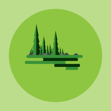 Etrafında taş süsler olan orman çizimi.