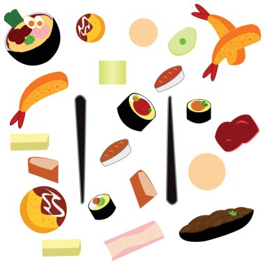 Yerel temalı geleneksel Japon yemek setinin basit illüstrasyon tasarımı