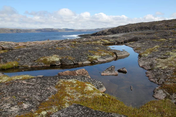 Norra Kustlandskapet Kust Vid Barents Hav Stenklippan Ovanför Bukten Vatten — Stockfoto