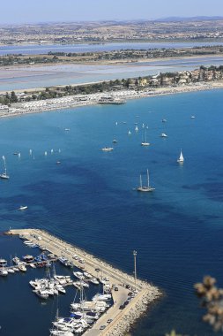 View on the Golf of Cagliari and the Poetto beach in Cagliari.