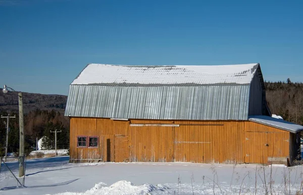 Antiguo Granero Campo Durante Invierno Quebec Canadá — Foto de Stock