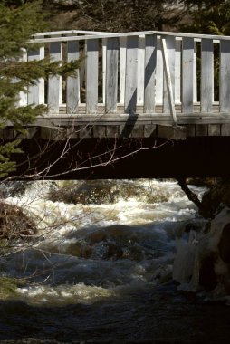 İlkbaharda Kanada nehrinde akan suyun yanında buz