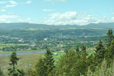 Yazın şehrin ve nehrin havadan görünüşü
