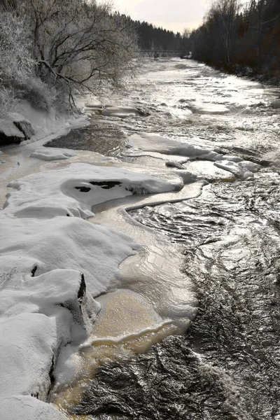 Río Frío Los Inviernos Canadienses Quebec — Foto de Stock