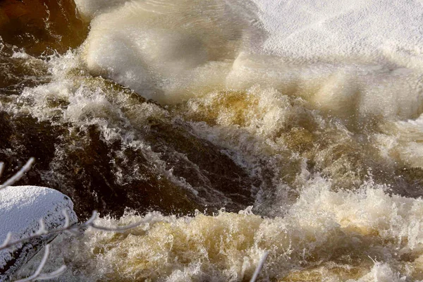 close up view of water waves in fast river