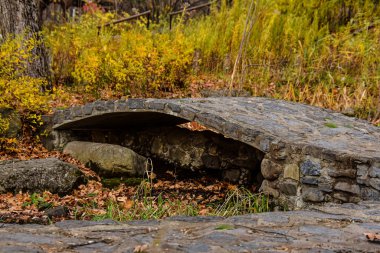 Sonbahar günü bir derenin üzerinde küçük bir köprü