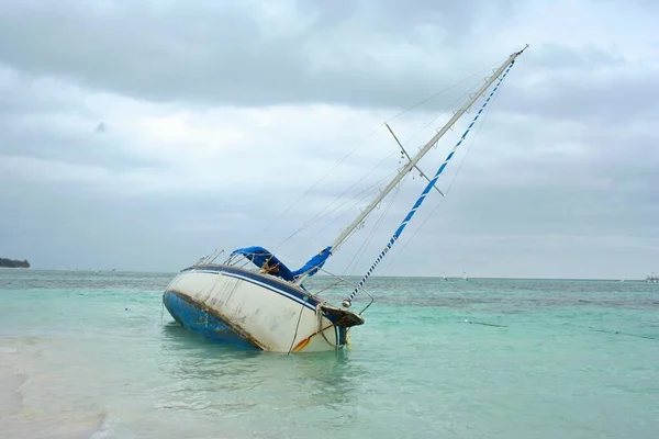 stock image beautiful tropical beach with boat and sea