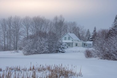 Karla kaplı büyük bir kulübe.