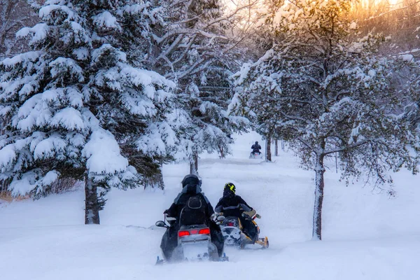 Snowmobiles Στον Καναδικό Χειμώνα — Φωτογραφία Αρχείου