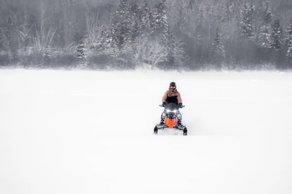 Snowmobile Χιόνι Καλύπτονται Τομέα Χειμώνα — Φωτογραφία Αρχείου