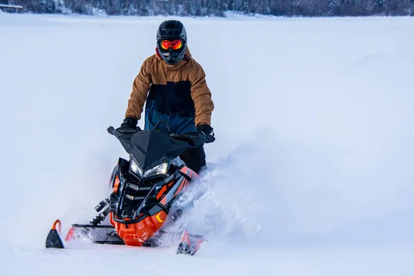 Motoslitta Campo Innevato Inverno — Foto Stock