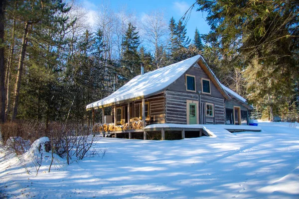 Ancienne Maison Bois Dans Forêt Hiver — Photo