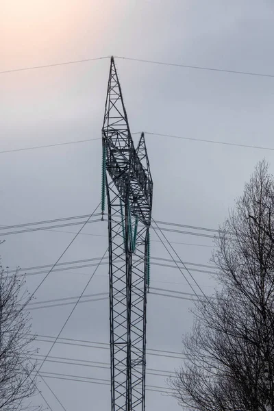 Högspänningsledningar Vintern — Stockfoto