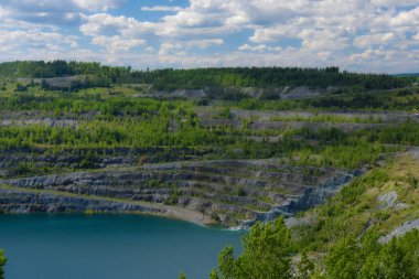 Yazın doğa arka planında gölün güzel manzarası