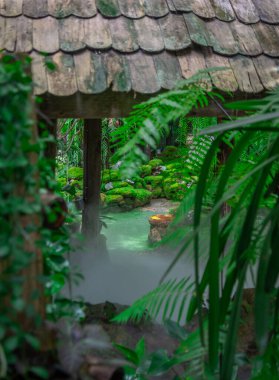 Tayland 'da restoranın avlusunda güzel bir bahçe
