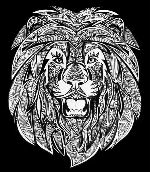 Lví Tvář Černobílá Ilustrace — Stock fotografie