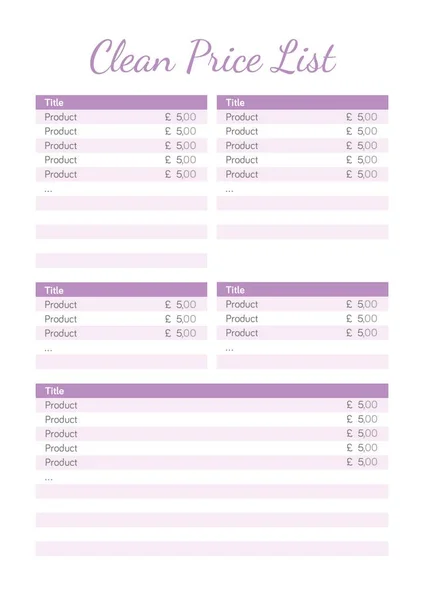 Lista Precios Limpio Pastel Vector Color Editable — Vector de stock