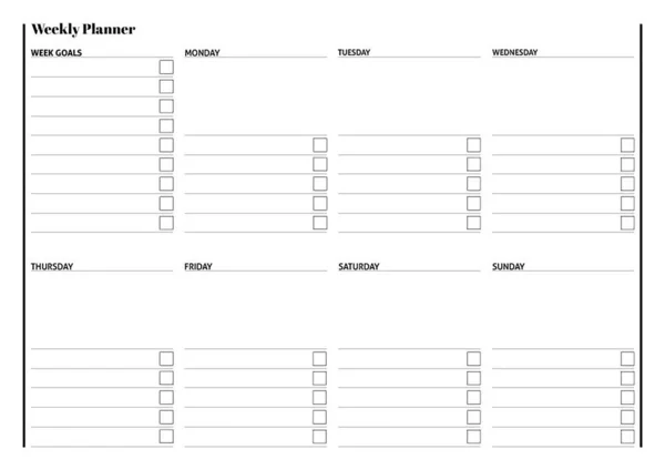 Liste Carte Programme Pour Planifier Vie Objectifs Hebdomadaires Liste Choses — Image vectorielle