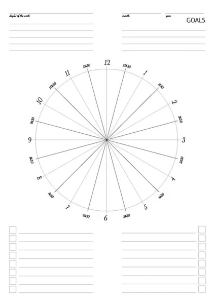 Lista Mapa Agenda Para Planificar Vida Círculo Horario Día — Vector de stock