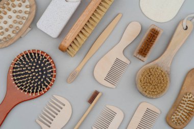 Cilt bakımı konsepti, temizlik, masaj, tedavi, nemlendirme, yüz ve vücut esnekliği, hijyen, gençlik ve cilt sağlığı için kozmetik aksesuarlar ve ürünler