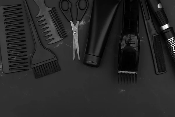 Ferramentas Cabeleireiro Conjunto Ferramentas Cabeleireiro Para Penteado Barba Uma Barbearia — Fotografia de Stock