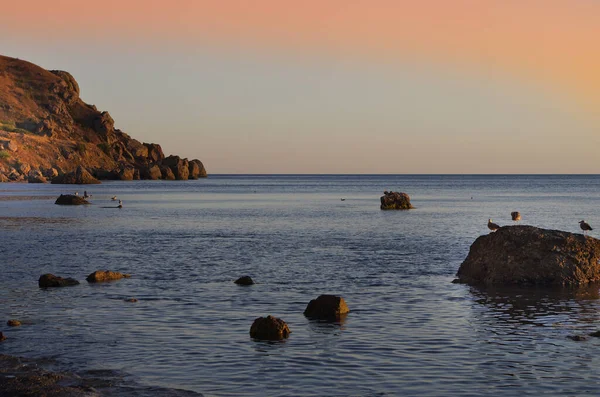 Huzurlu Bir Gün Batımı Deniz Manzarasında Sakin Sessiz Bir Gün — Stok fotoğraf