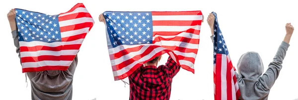 People Waving American Flag July Independance Day Patriotic Symbols Usa — Stock Photo, Image