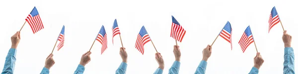 Hand Zwaaiende Amerikaanse Vlag Juli Onafhankelijkheidsdag Patriottische Symbolen Usa Geïsoleerde — Stockfoto