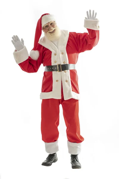 Santa Claus Bílém Pozadí Izolován Starší Herec Stařec Bílým Vousem — Stock fotografie