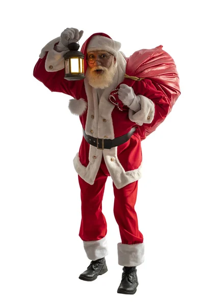 Santa Claus White Background Isolated Senior Actor Old Man Real — Stock Photo, Image