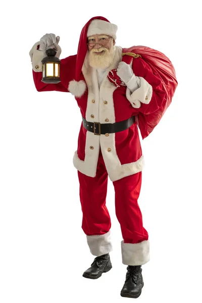 Santa Claus White Background Isolated Senior Actor Old Man Real — Stock Photo, Image