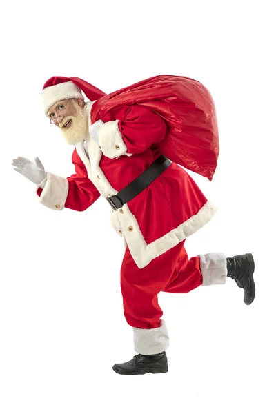 Papai Noel Sobre Fundo Branco Isolado Homem Velho Ator Masculino — Fotografia de Stock