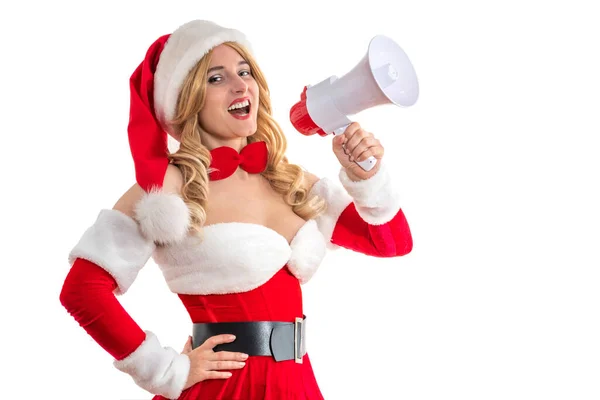 Pizza Lieferkonzept Lady Mrs Santa Claus Lächelt Glücklich Hübsche Frau — Stockfoto