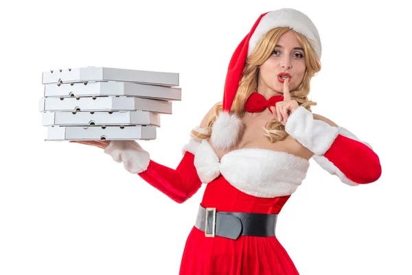 Lady Mrs Santa Claus Lächelt Glücklich Mit Einem Laptop Hübsche — Stockfoto