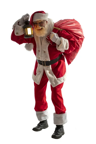 Санта Клаус Білому Фоні Ізольований Старший Актор Справжньою Білою Бородою — стокове фото