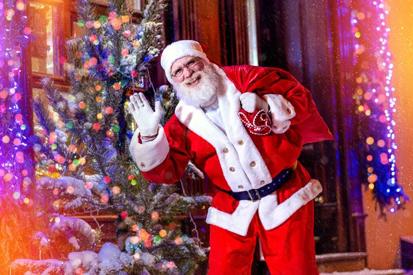 Père Noël Veille Noël Dans Les Rues Ville Amical Homme — Photo