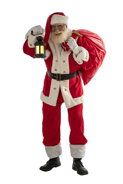 Santa Claus White Background Isolated Senior Actor Old Man Real — Stock Photo, Image