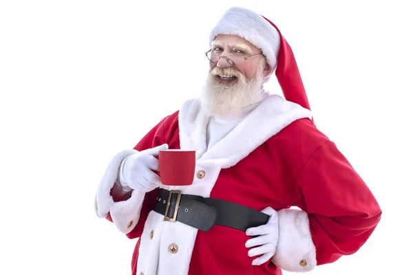 Noël Père Noël Avec Une Tasse Café Thé Sur Fond — Photo