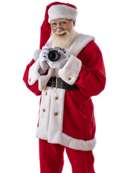 Navidad Santa Claus Fotógrafo Con Cámara Tomando Una Foto Hombre —  Fotos de Stock