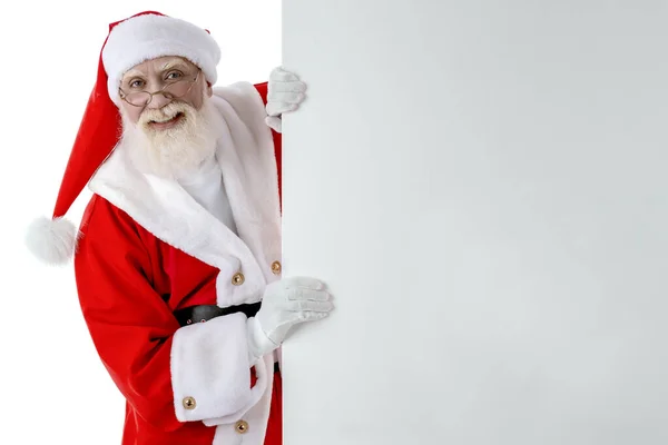 Papai Noel Com Quadro Branco Para Espaço Cópia Mock Fundo — Fotografia de Stock