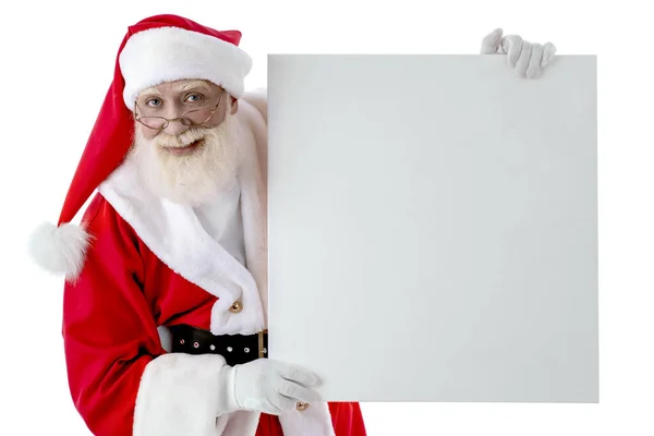 Santa Claus Whiteboard Copy Space Mock White Background Isolated Senior Stock Image