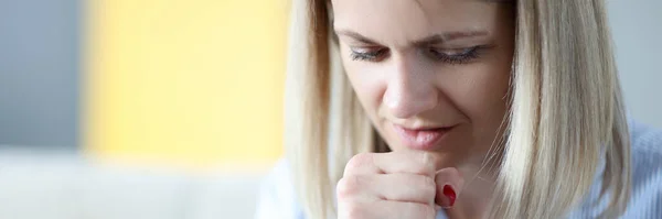 Portrait of woman who is coughing closeup — Stock Photo, Image