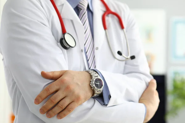 Male medicine doctor hands crossed on his chest — Stock Photo, Image