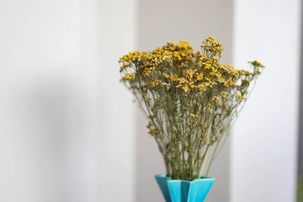 Flores de estatice secas amarillas en un florero — Foto de Stock