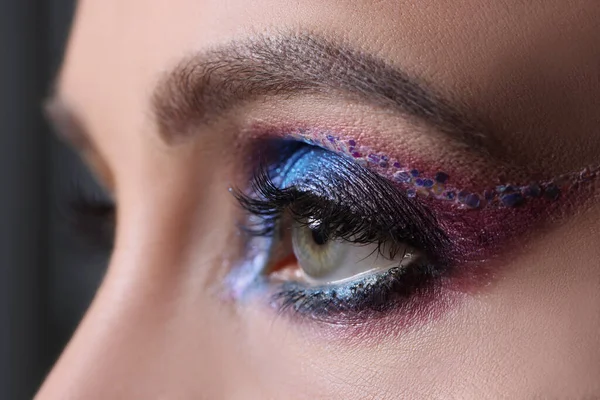 Closeup Bright Evening Makeup Female Eyes Makeup Lessons Concept — Stock Photo, Image