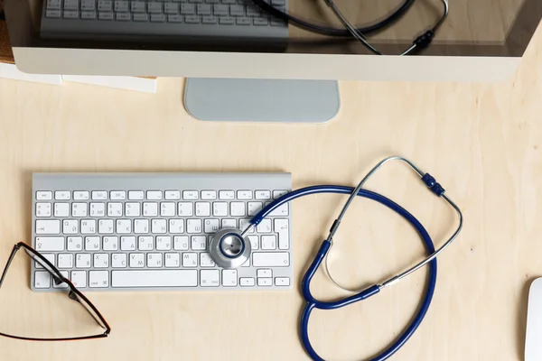 Medicine doctor working table view from top — Stock Photo, Image